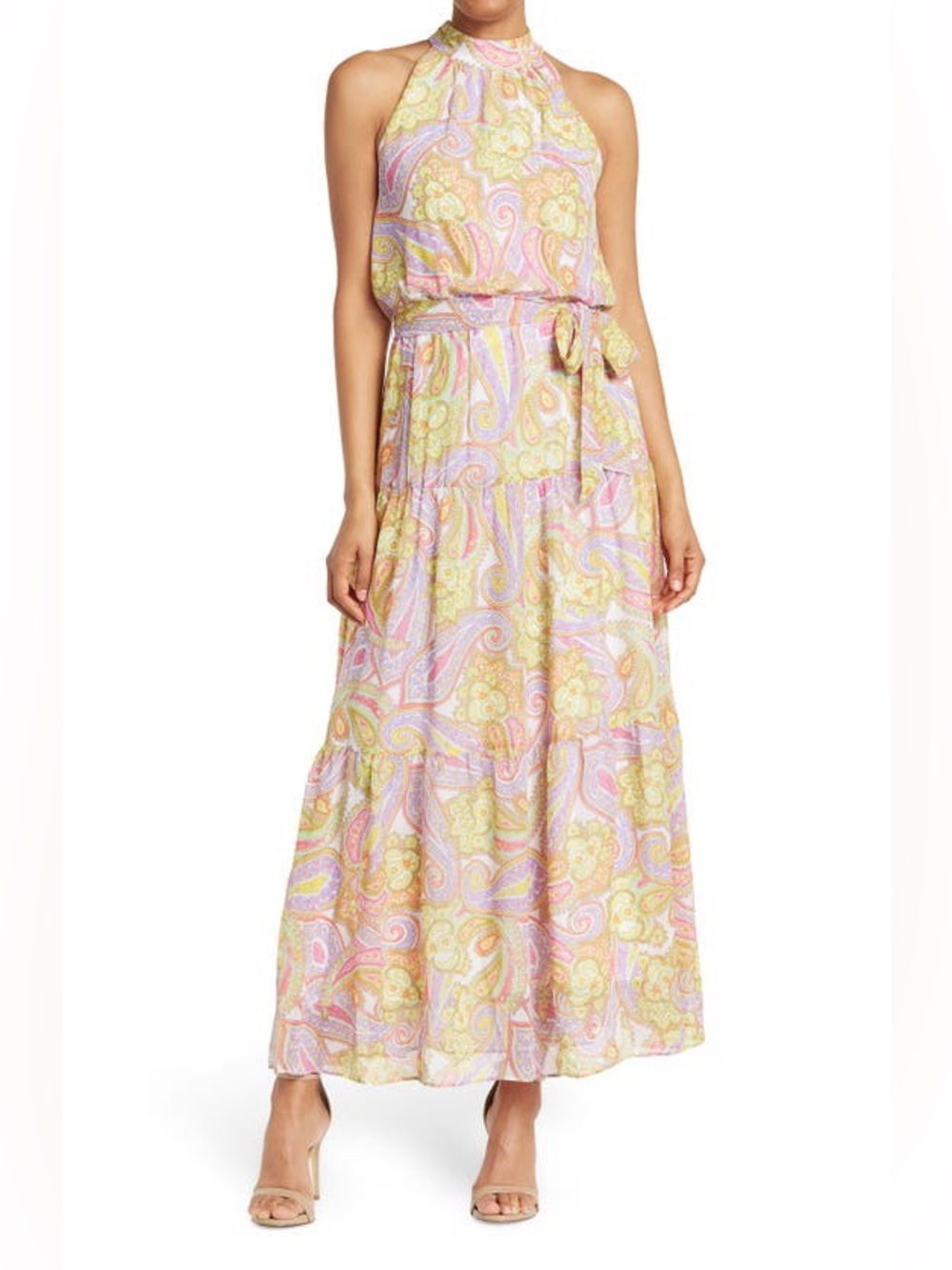 Paisley Maxi Dress in Pink, Yellow & Green